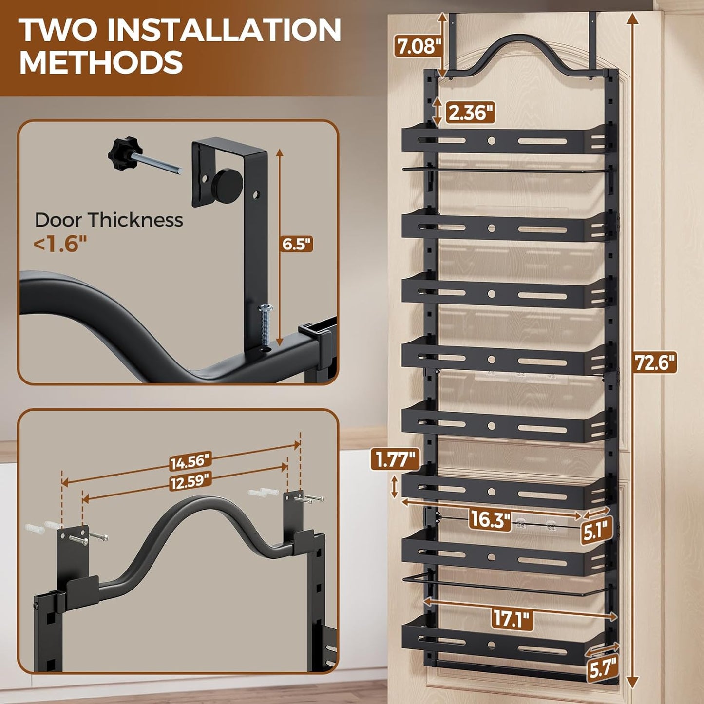 8-Tier Over The Door Pantry Organizer, Large 2 IN 1 Wall Mount or Hanging Spice Rack