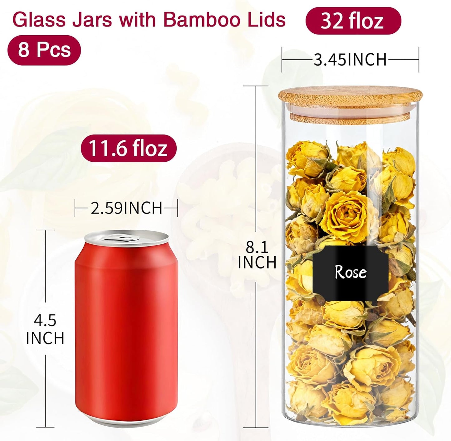 32 oz 8 Pcs Glass Jars with Bamboo Lids, Stackable Clear Food Storage Jars