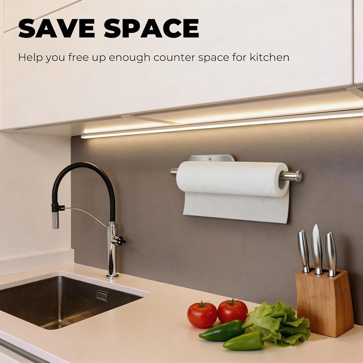 Paper Towel Holder Under Cabinet 2 Pack,Stainless Steel Paper Towel Holder Wall Mount for Kitchen