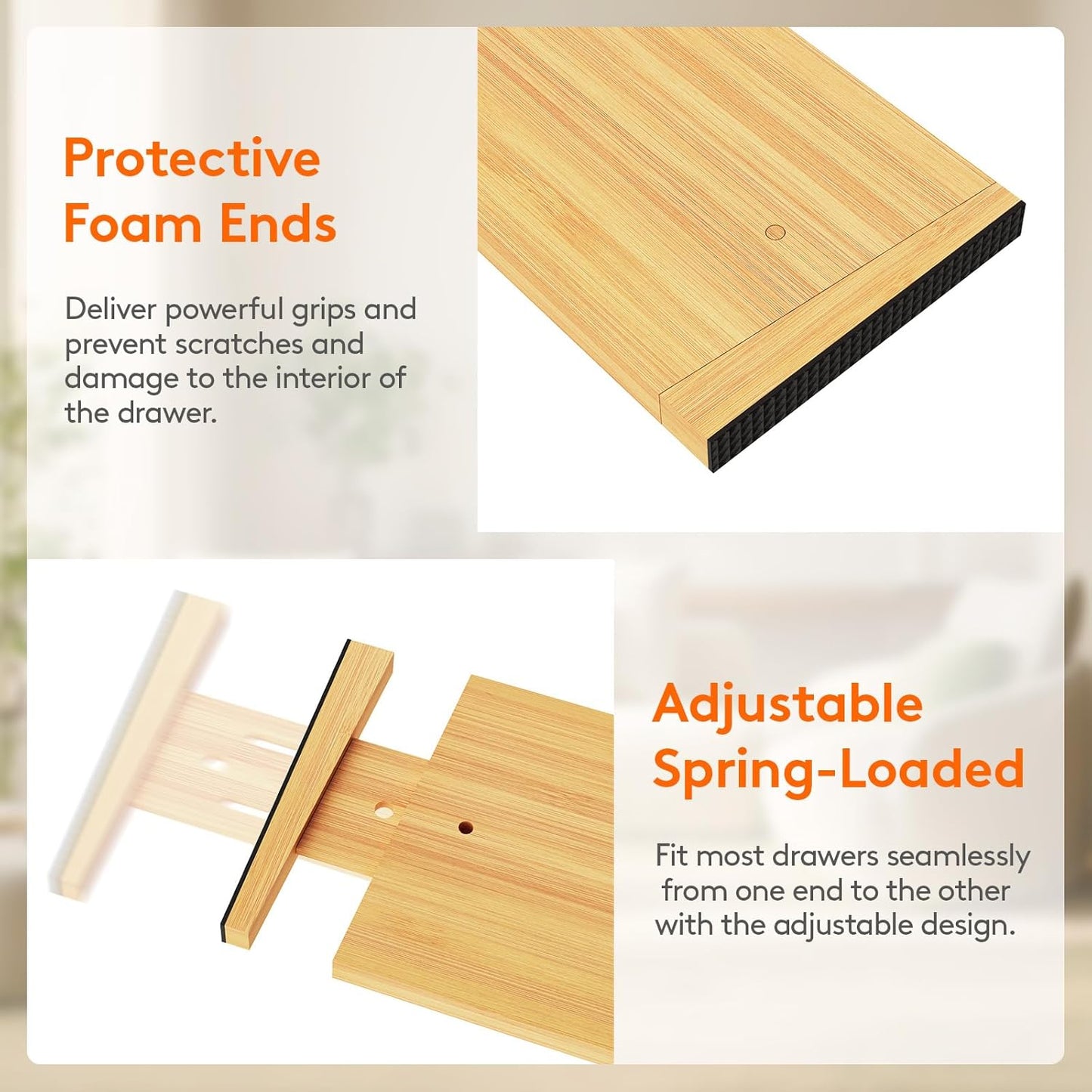 6" High 8 Pack Bamboo Drawer Dividers 45-55cm/17.5-22" Adjustable Wooden Drawer Organizer for Clothes/Utensils, Expandable Drawer Separator for Dresser/Kitchen/Bedroom/Office Organization