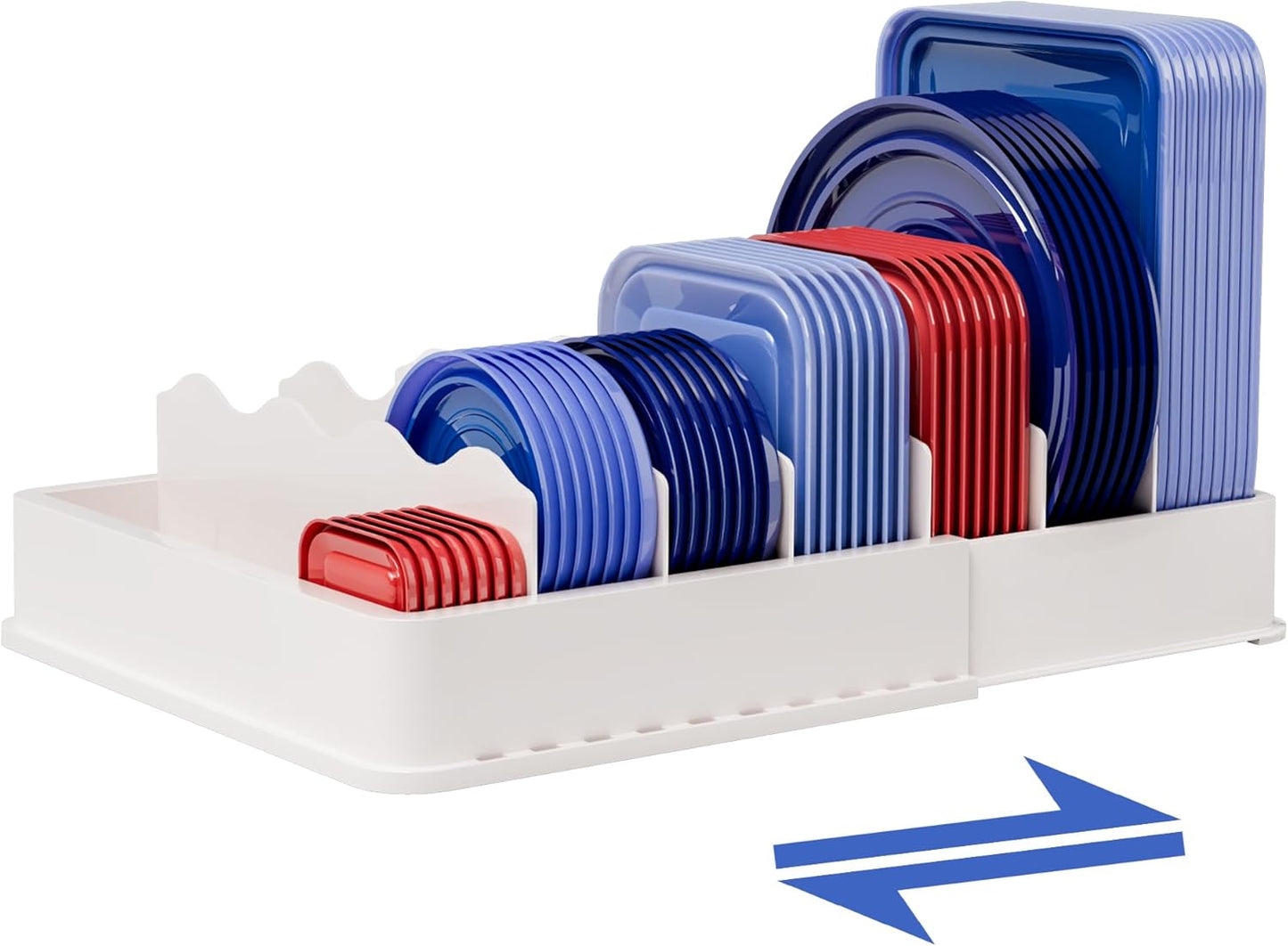 Expandable Food Storage Container Lid Organizer, Includes 6 Adjustable Dividers
