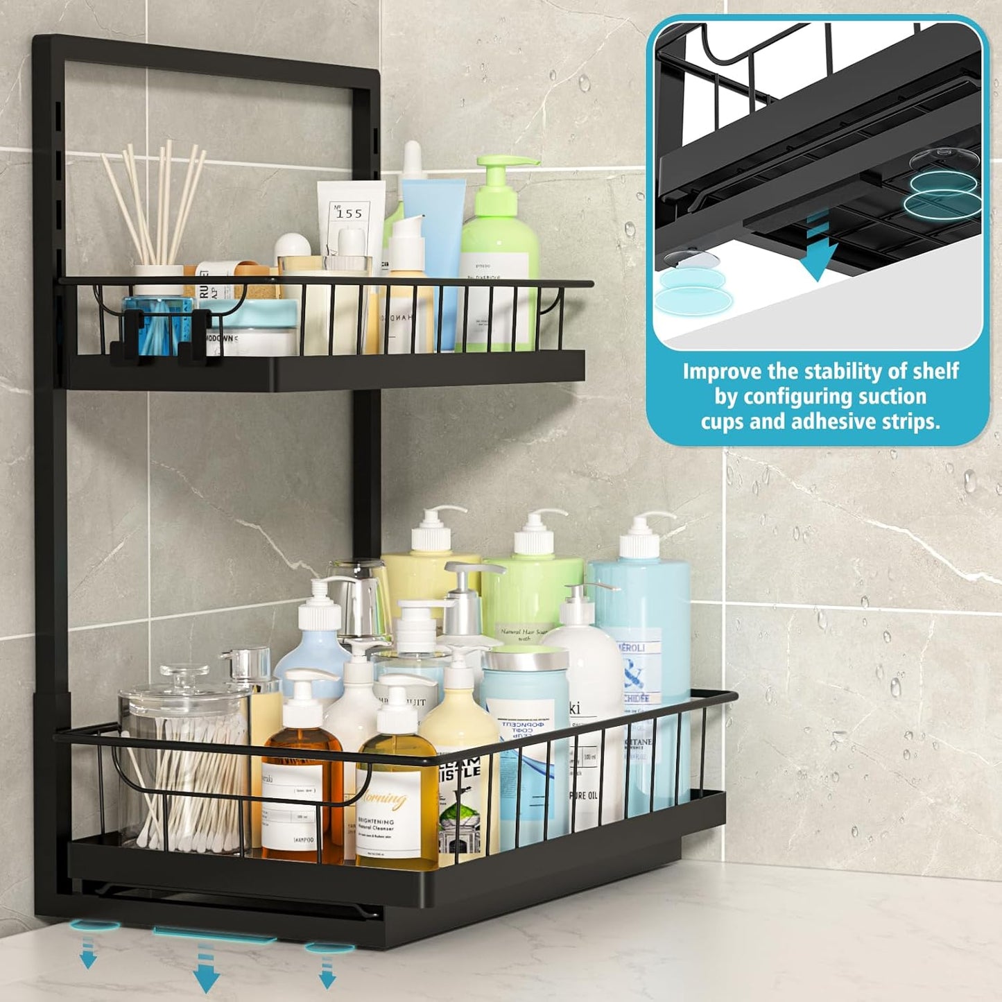 2 Pack Under Sink Organizer 2 Tier Slide Out Cabinet Organizer Under Sink Organizers and Storage for Kitchen Bathroom Pantry
