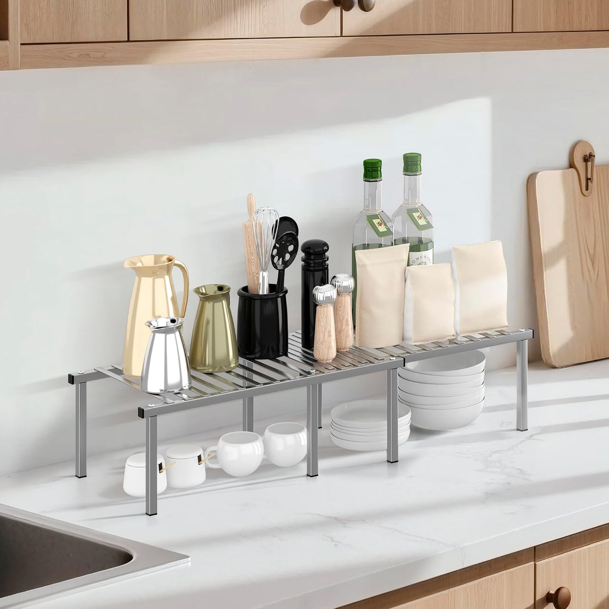 STORAGE MANIAC Expandable Cabinet Organizer Shelf, Set of 4,