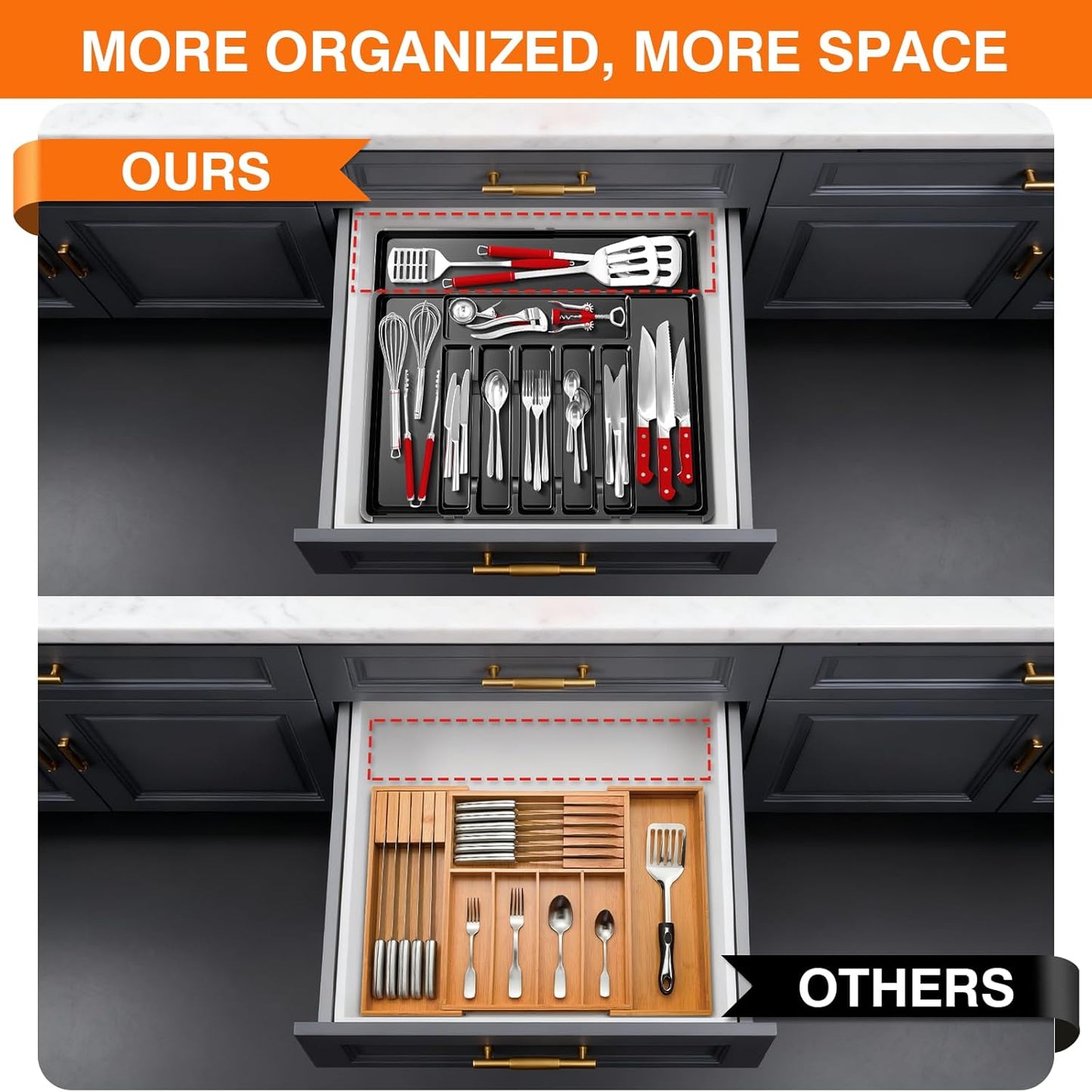 Large Silverware Organizer, Expandable BPA Free Kitchen Silverware Drawer Organizer