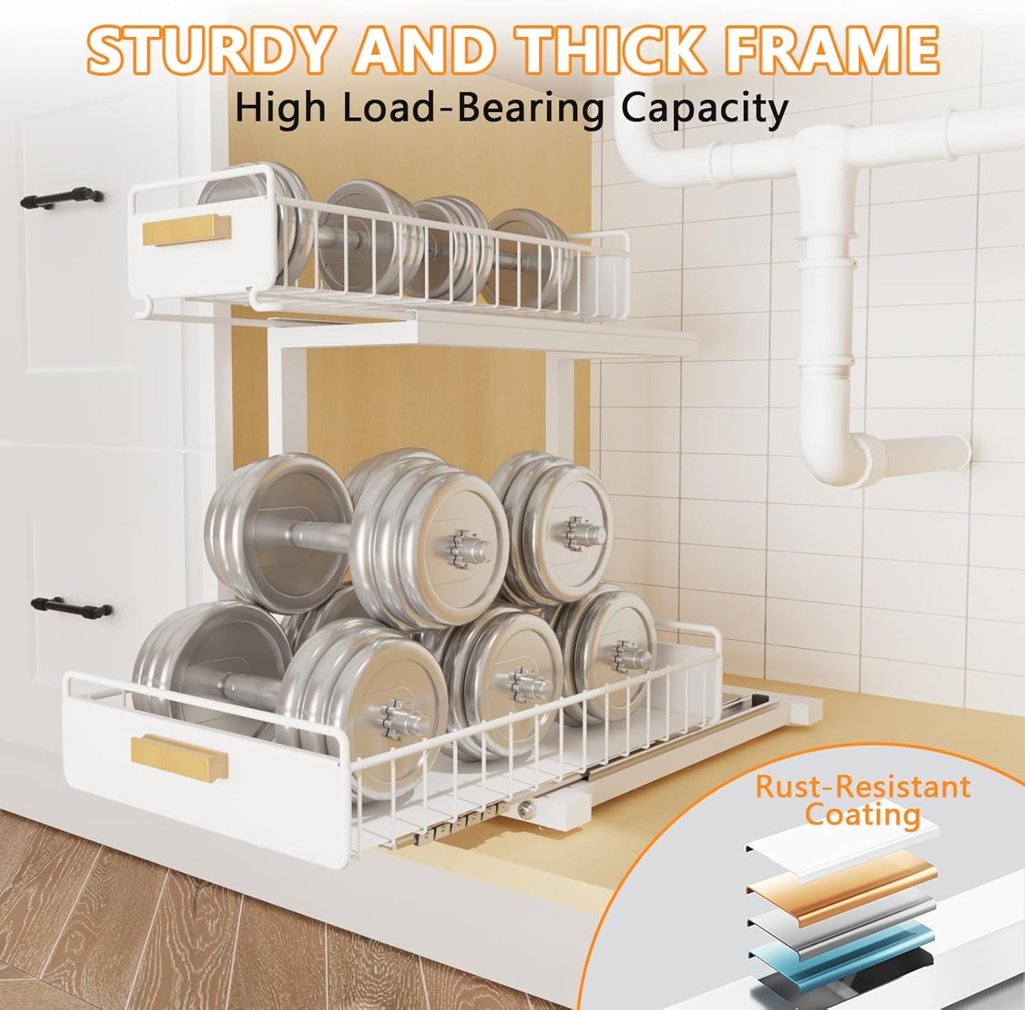 2 Pack Under Sink Organizer with Ball Bearing Sliding Drawer