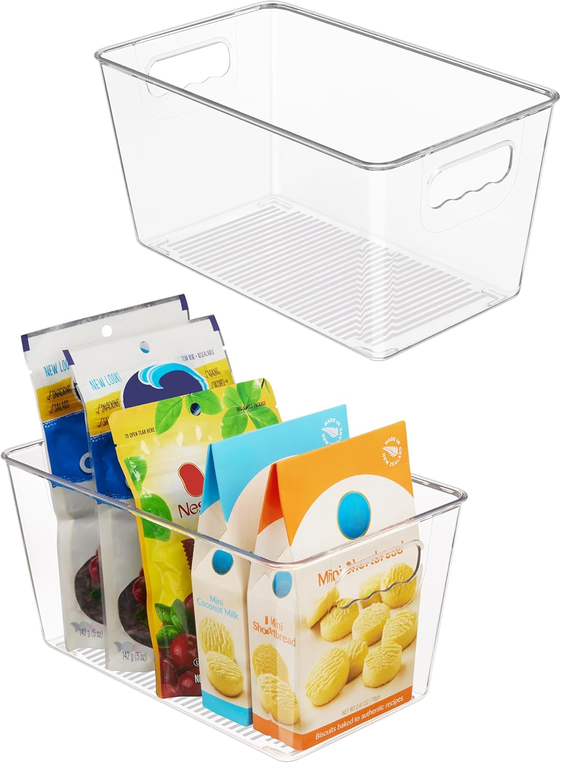 Clear Plastic Storage Bins, 2 PCS Pantry Organizer Bins with Handle for Refrigerator, Fridge