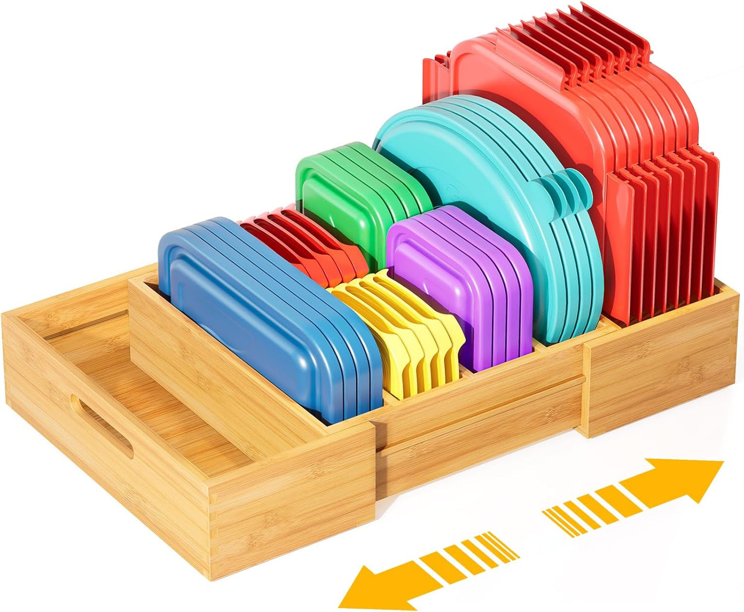 Expandable Bamboo Lid Organizers Inside Cabinet