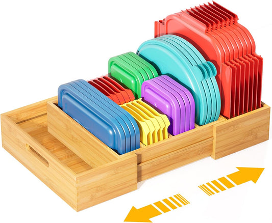 Expandable Bamboo Lid Organizers Inside Cabinet