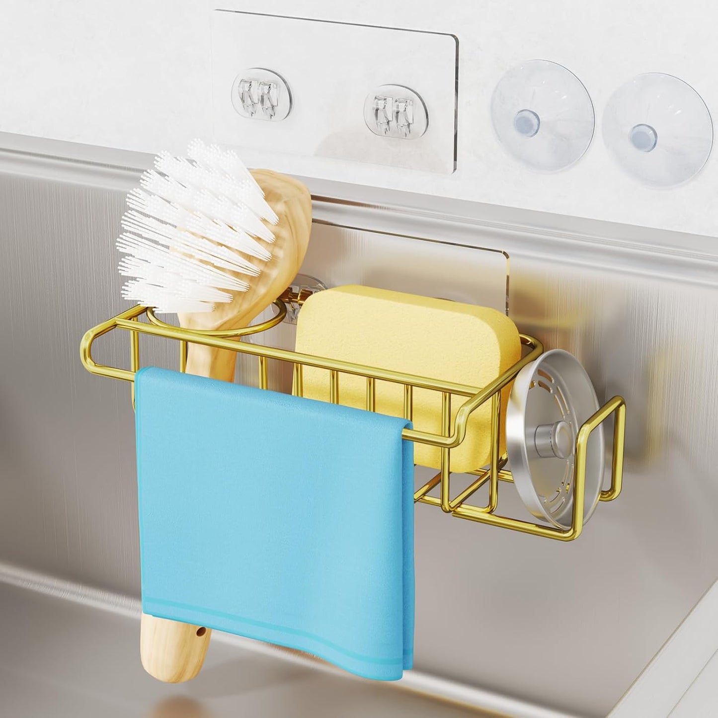 Sponge Holder for Kitchen Sink, No Drill Kitchen Sink Caddy Organizer
