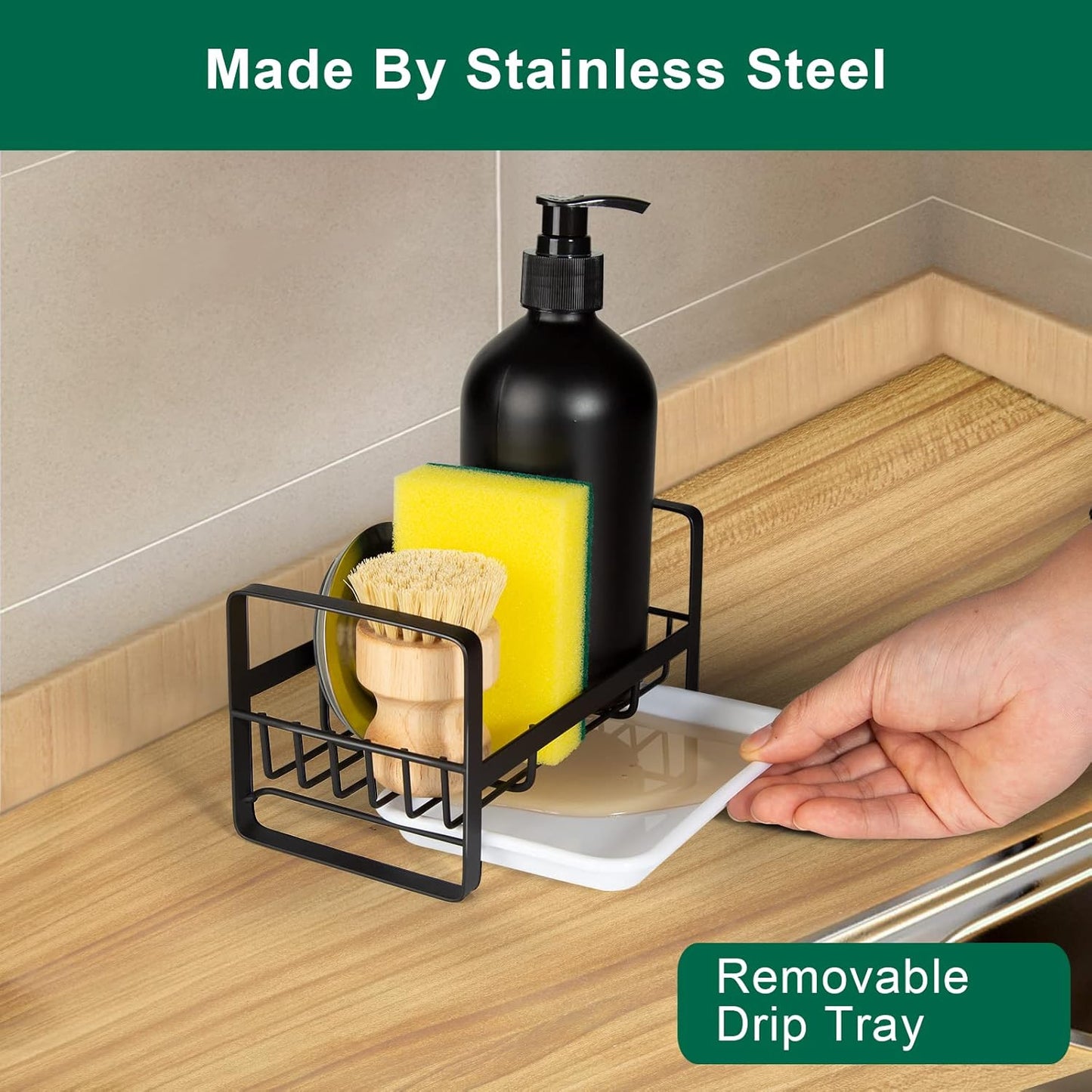 Sponge Holder for Kitchen Sink- Stainless Steel Kitchen Sink Caddy for Organizing Sponge