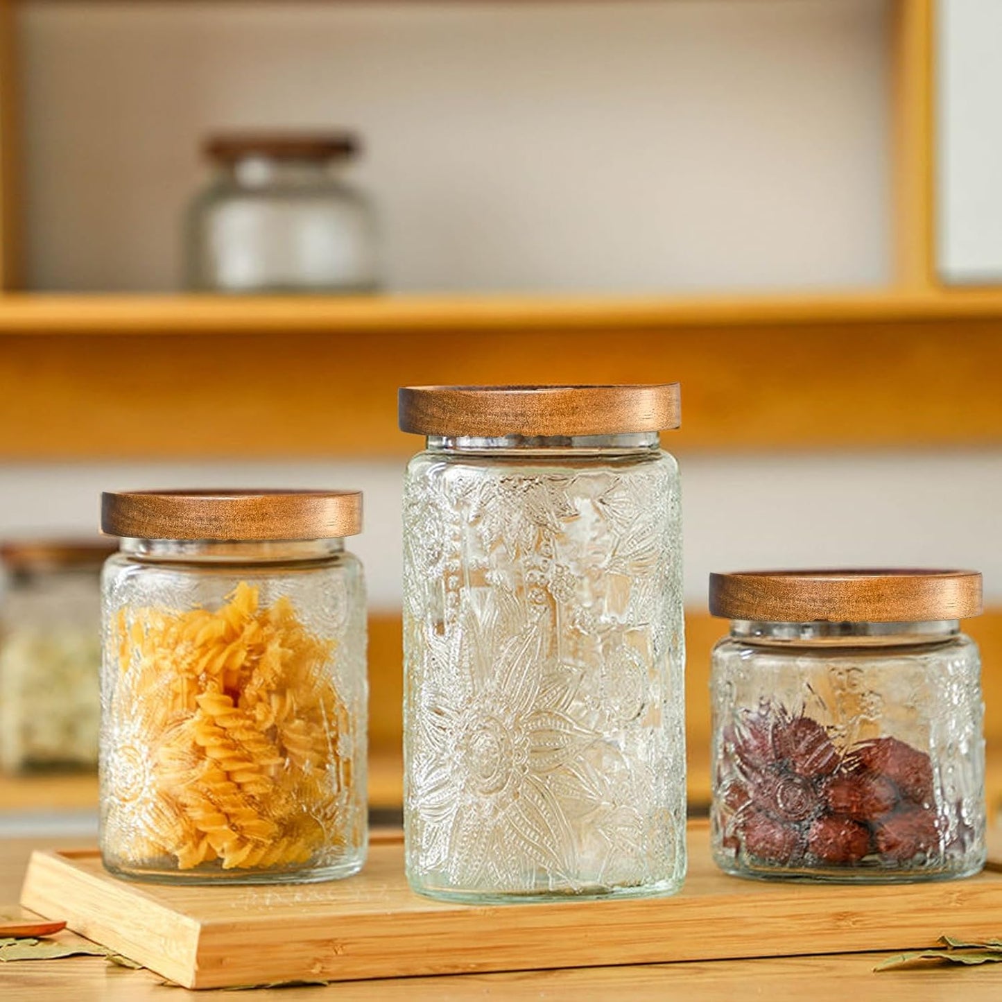 32oz Vintage Glass Jars With Lids, Airtight Food Storage Containers, Kitchen Canisters For Sugar