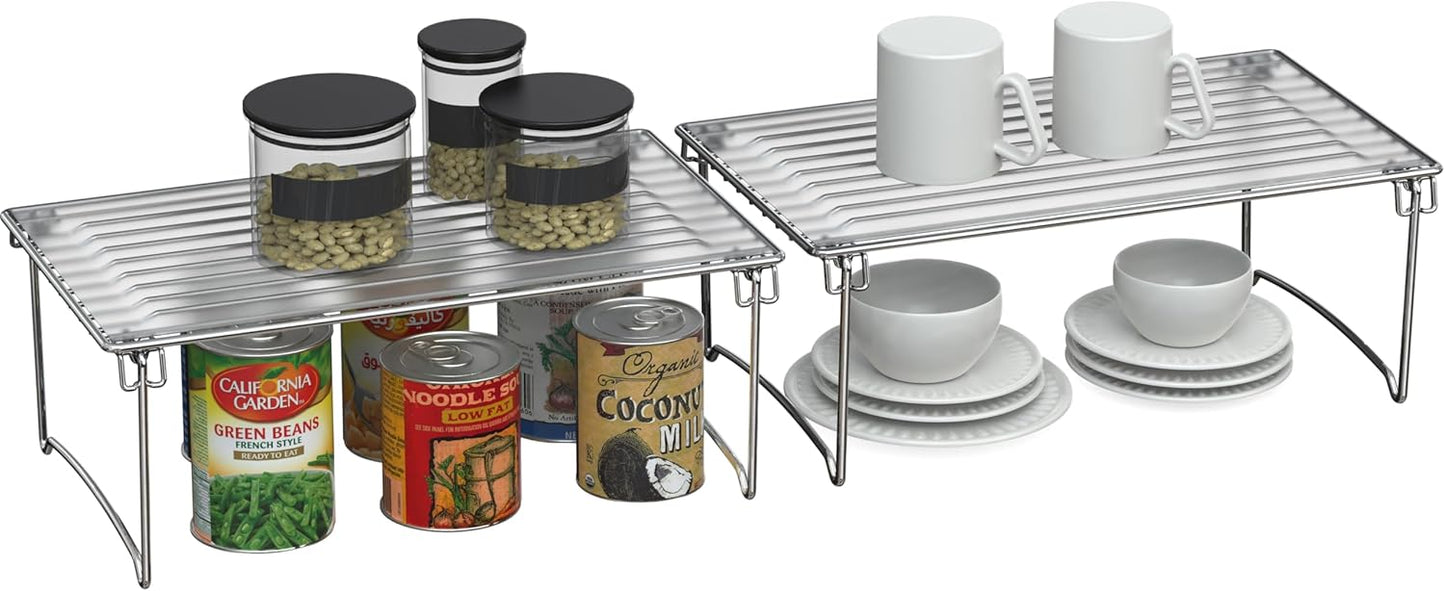 Stackable Cabinet Shelf Organizer, 2 Pack, Chrome