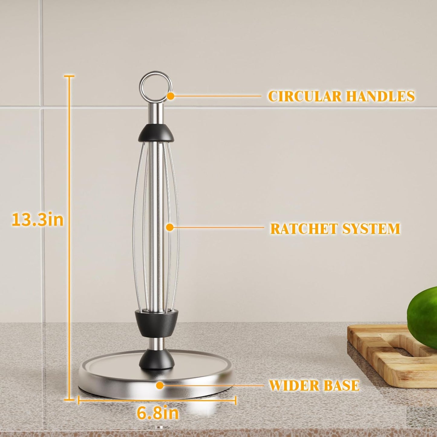 Paper Towel Holder Countertop, One-Handed Tear, Stainless Steel, Weighted Base, Silver