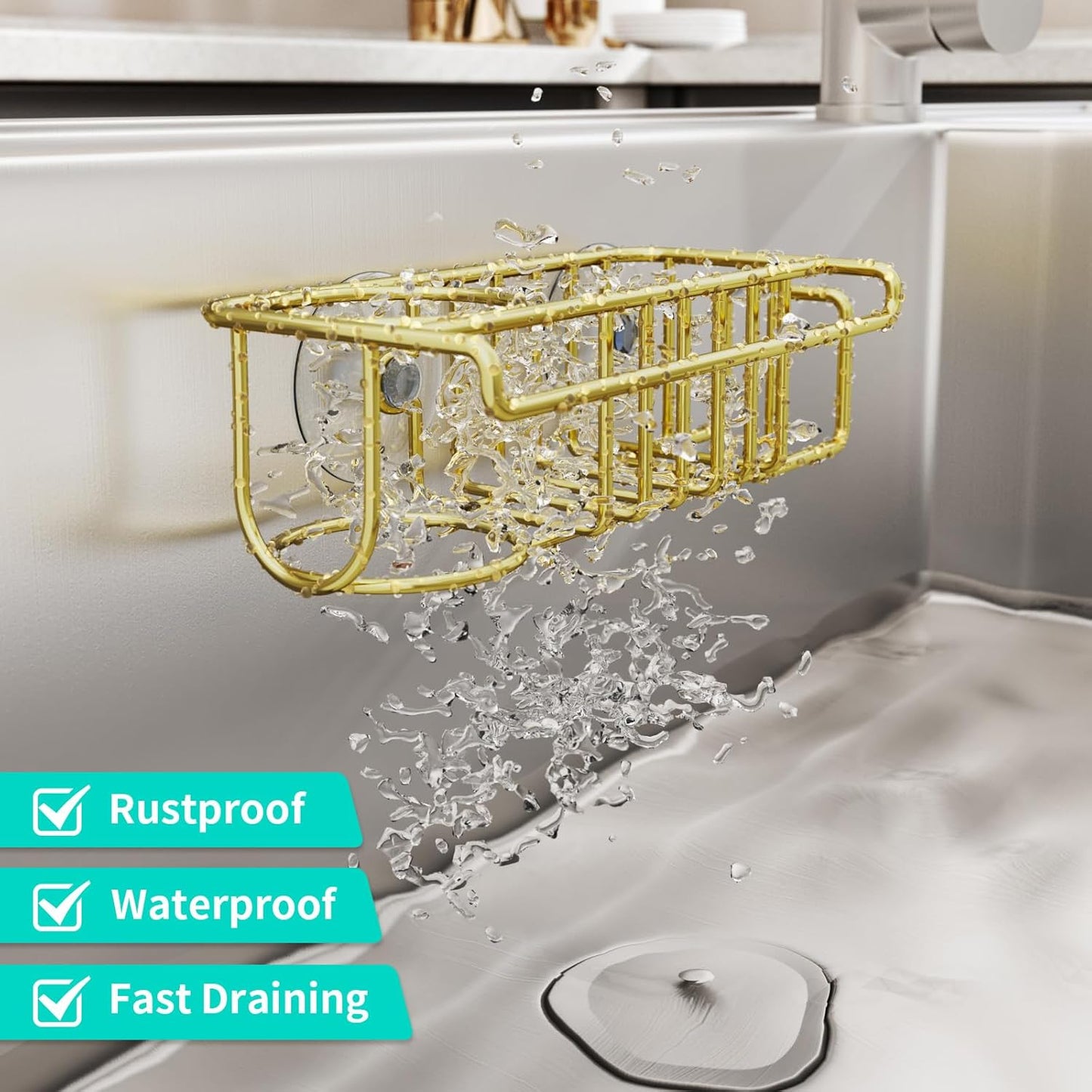 Sponge Holder for Kitchen Sink, No Drill Kitchen Sink Caddy Organizer