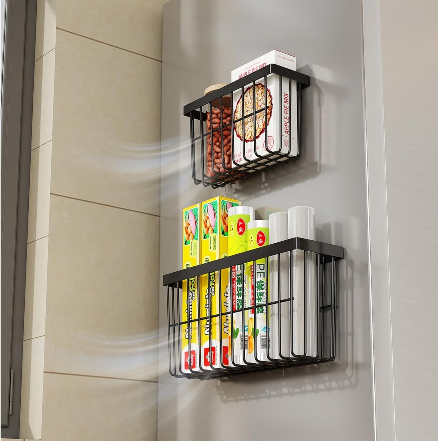 Kitchen Cabinet Door Storage Box,Self Adhesive Wall Mounted,Wardrobe/Bathroom/Refrigerator Small Items Organizer,Oil bottle/Seasoning storage (3 Piece)