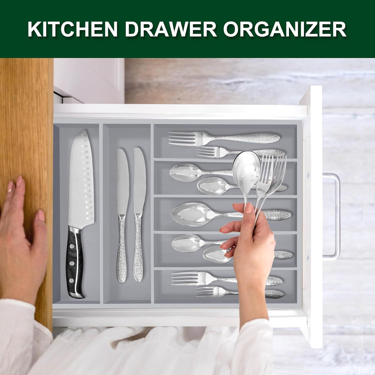 Utensil Organizer 13'' Silverware Drawer Organizer Cutlery K