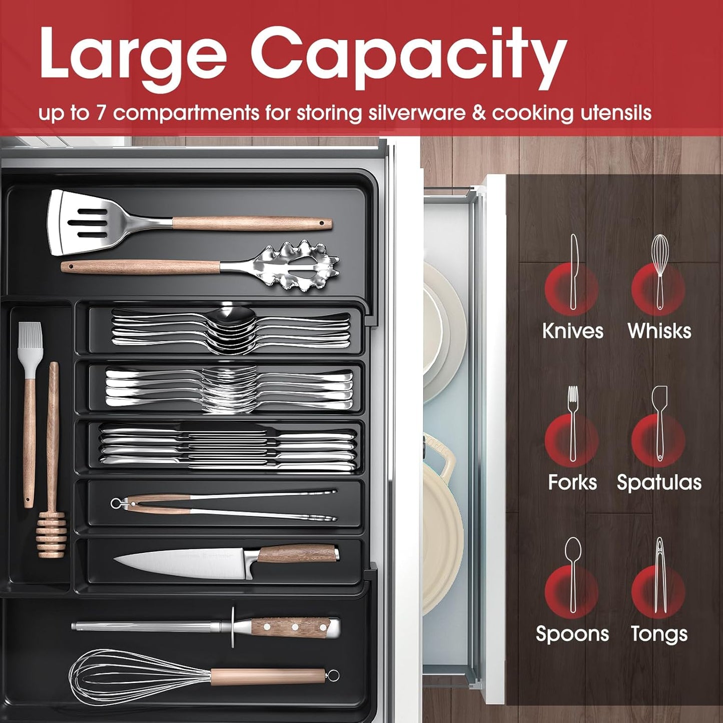 Silverware Organizer - Expandable Kitchen Drawer Organizer, Adjustable Utensil Organizer