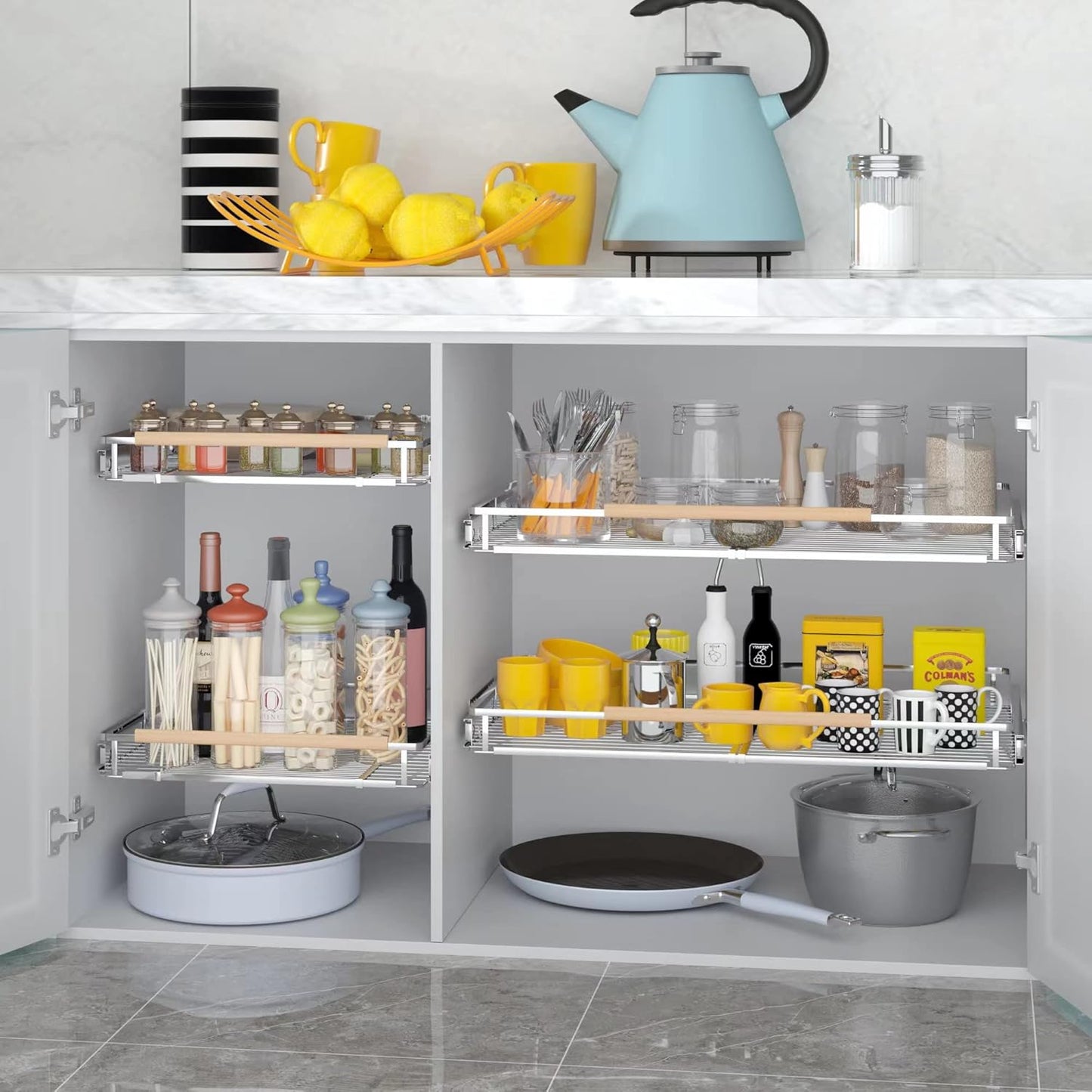 Pull Out Cabinet Organizer, 17.1~28"W x 22.5"D Expandable Pull Out Shelves for Kitchen Cabinets