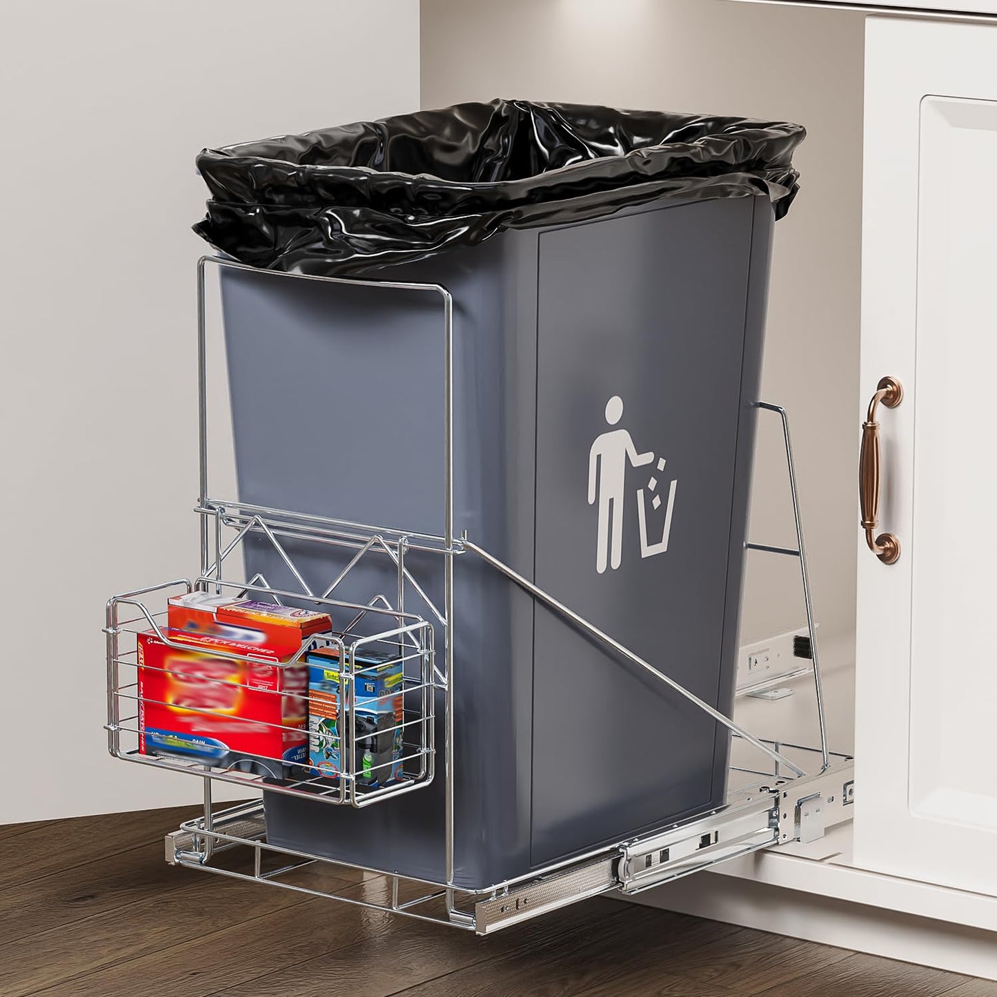 LIONONLY Pull Out Trash Can Rack Under Cabinet, Under Sink Trash Can for 7-11 Gallon Trash Bin
