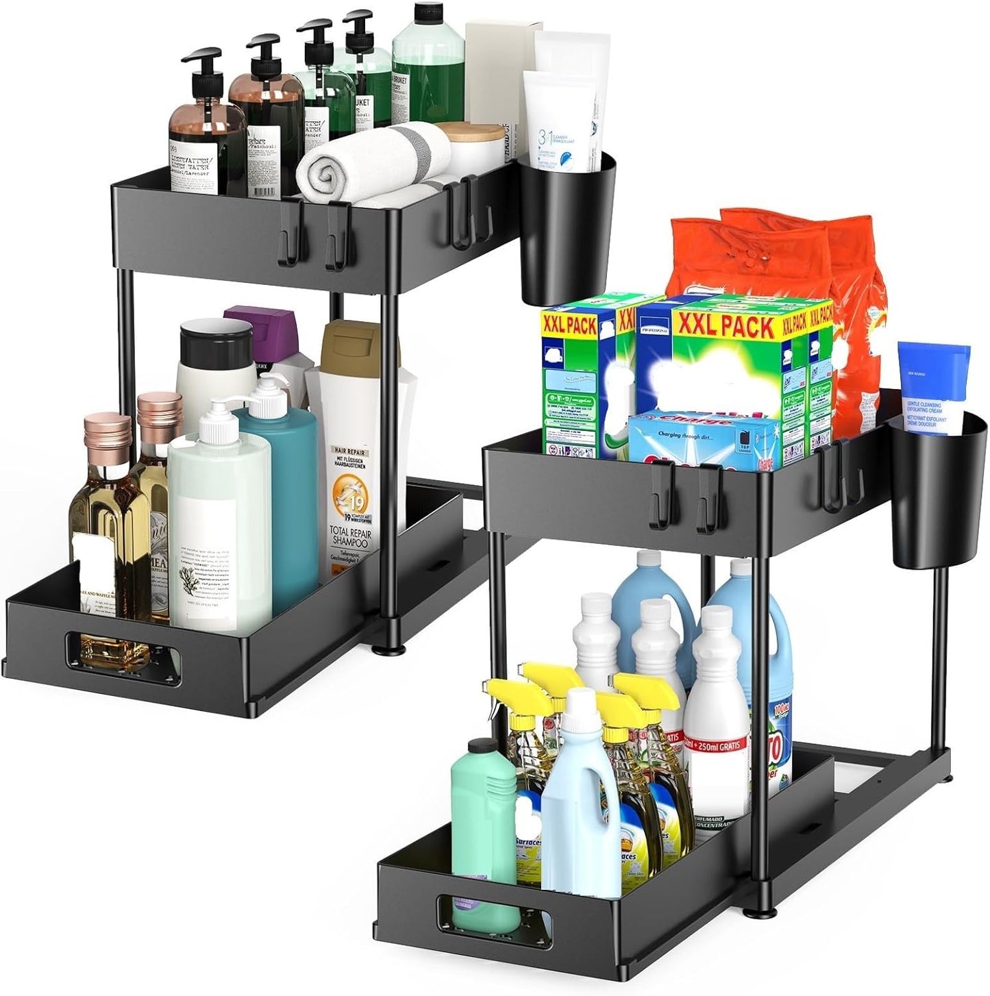 2 Pack Under Sink Organizer with Pull-Out Drawer, 2-Tier Cabinet Storage for Kitchen & Bathroom