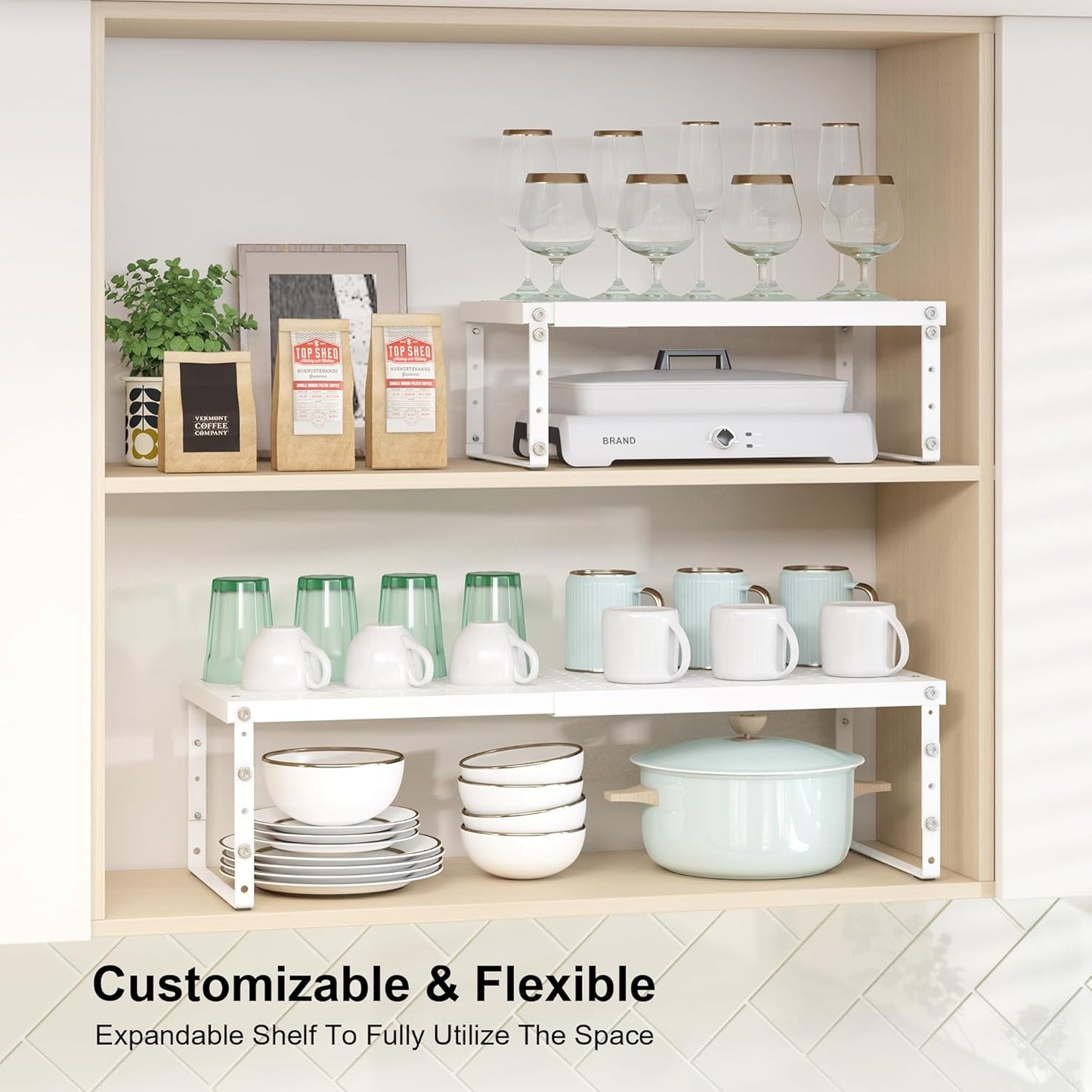 Expandable Cabinet Organizer Shelf With Adjustable Height