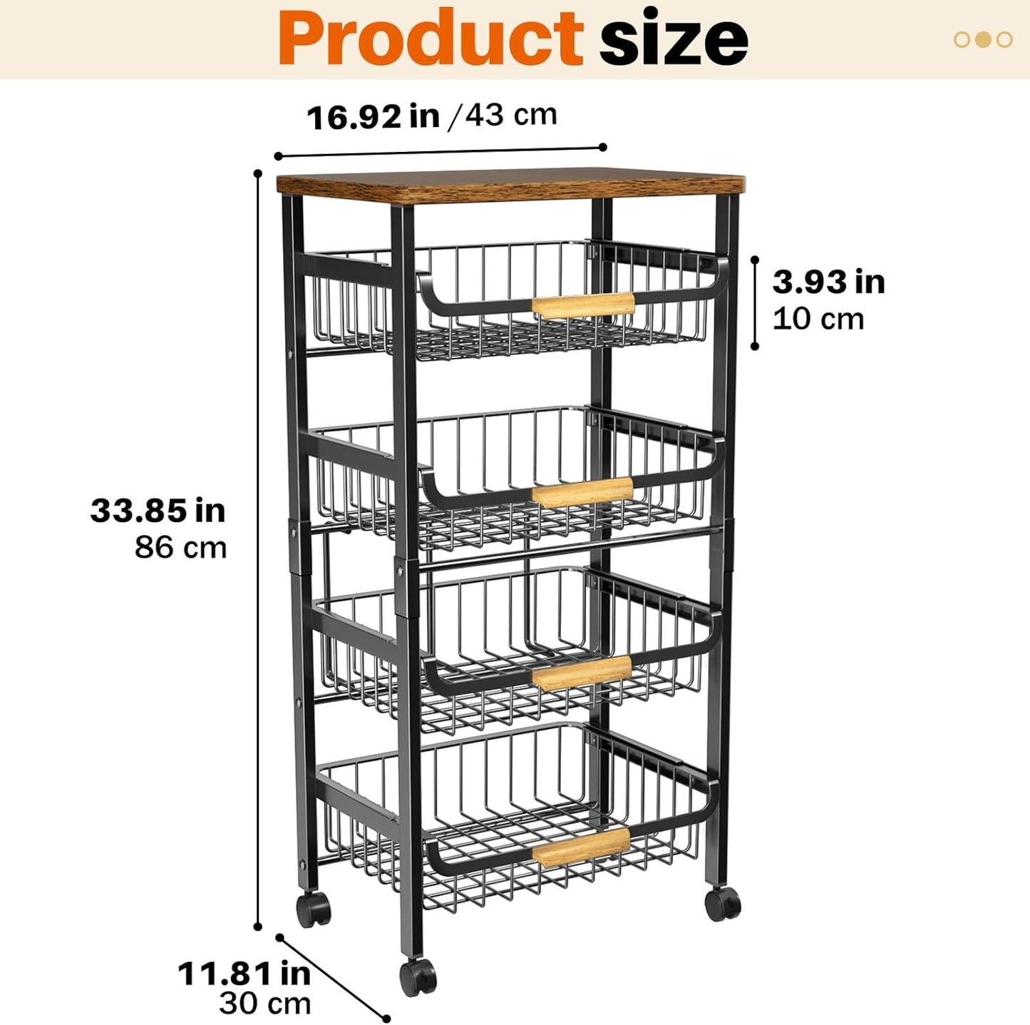 5-Tier Rolling Utility Cart, Kitchen Storage Cart with Wheels