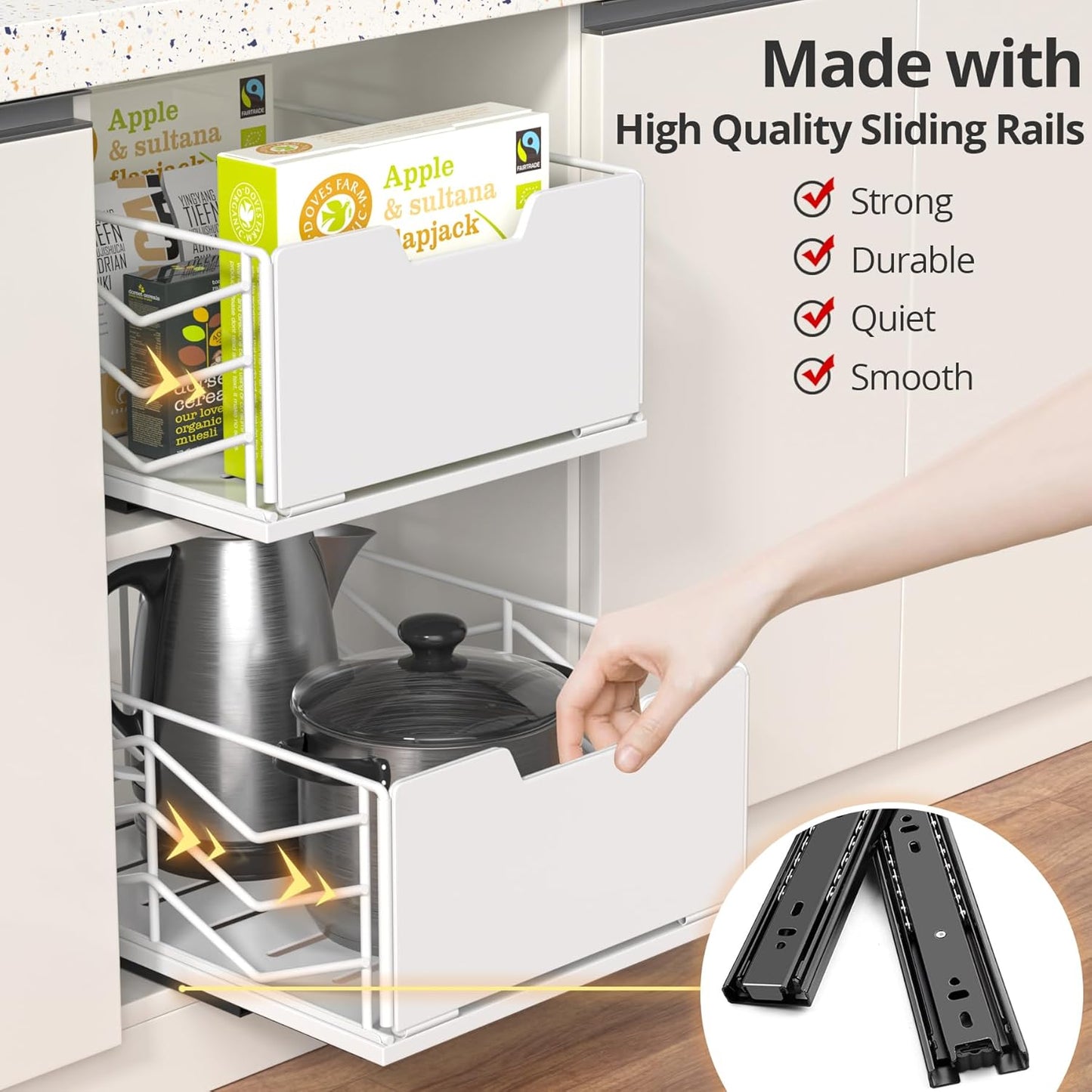 Pull Out Cabinet Organizer, Pantry Slide Out Drawer Organizer with Adhesive Strips