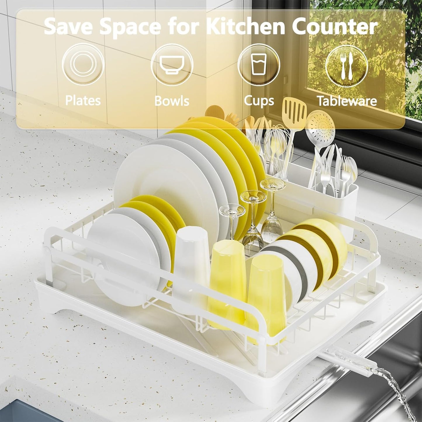 Dish Drying Rack for Kitchen Counter - Kitchen Dish Rack with Drainboard