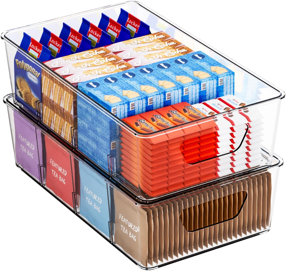 Stackable 2 Pack Snack Organizer for Pantry Shelf