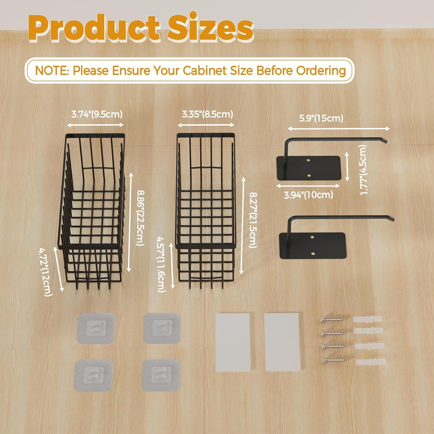 4 Pack Adhesive Cabinet Door Organizer - Tumbler Lid Organizer & Kitchen Storage baskets for Kitchen, Bathroom, Inside Cabinet Door Storage for Cup Lids, Spices, Small Supplies, Space-Saving (Black)