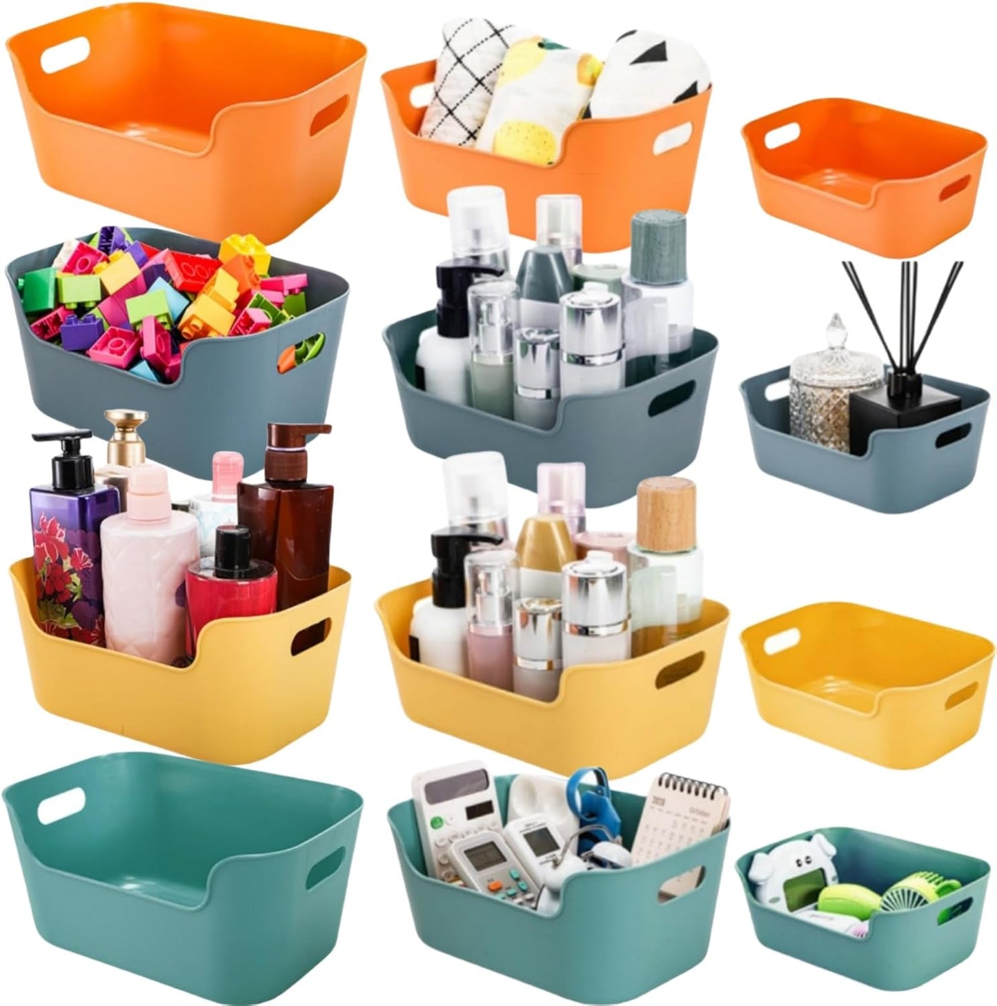 12 Pack Plastic Storage Bins and Baskets, Classroom Organizer Bins with Built-in Handle