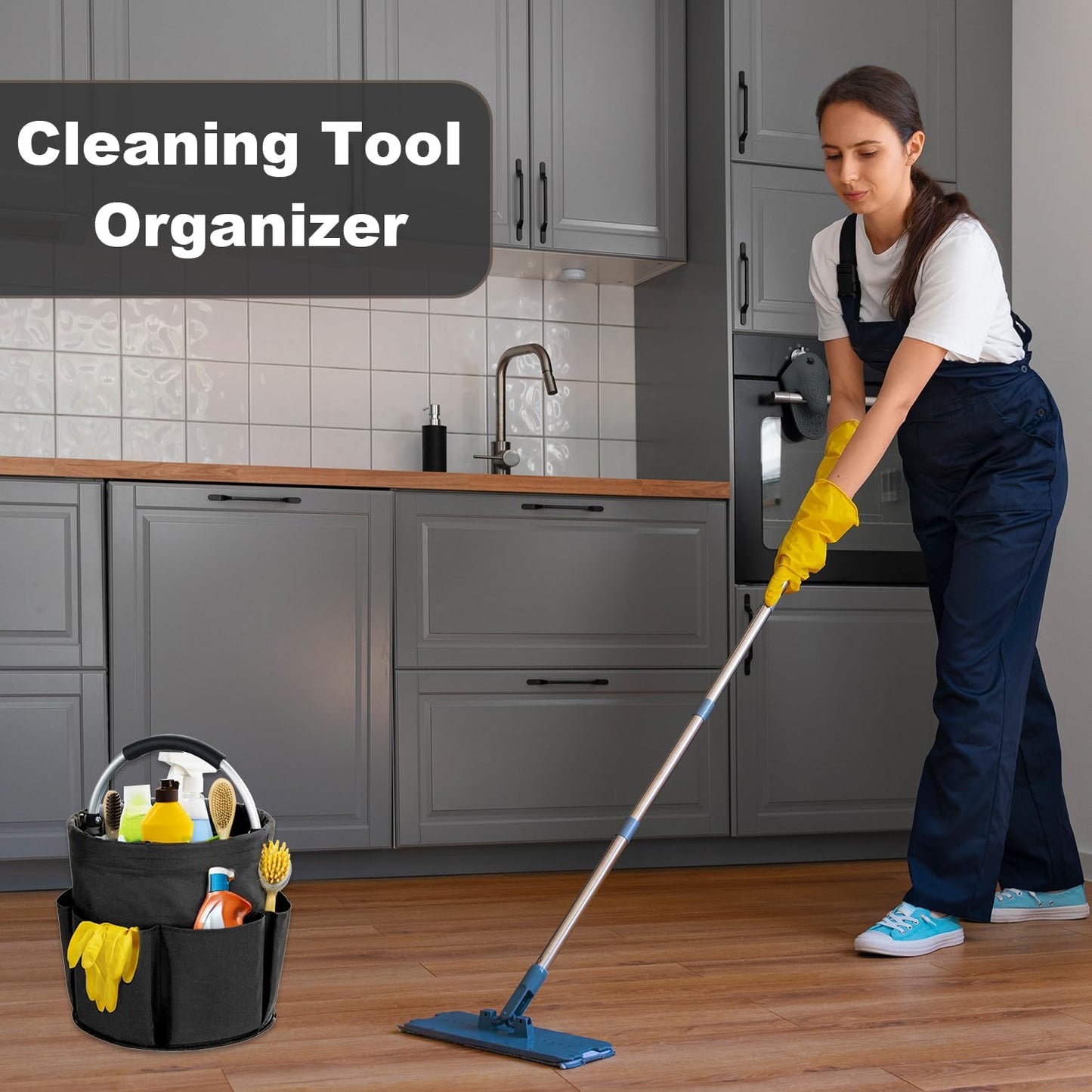 17L Cleaning Caddy with Handle, Cleaning Supplies Organizer, Foldable Storage Basket