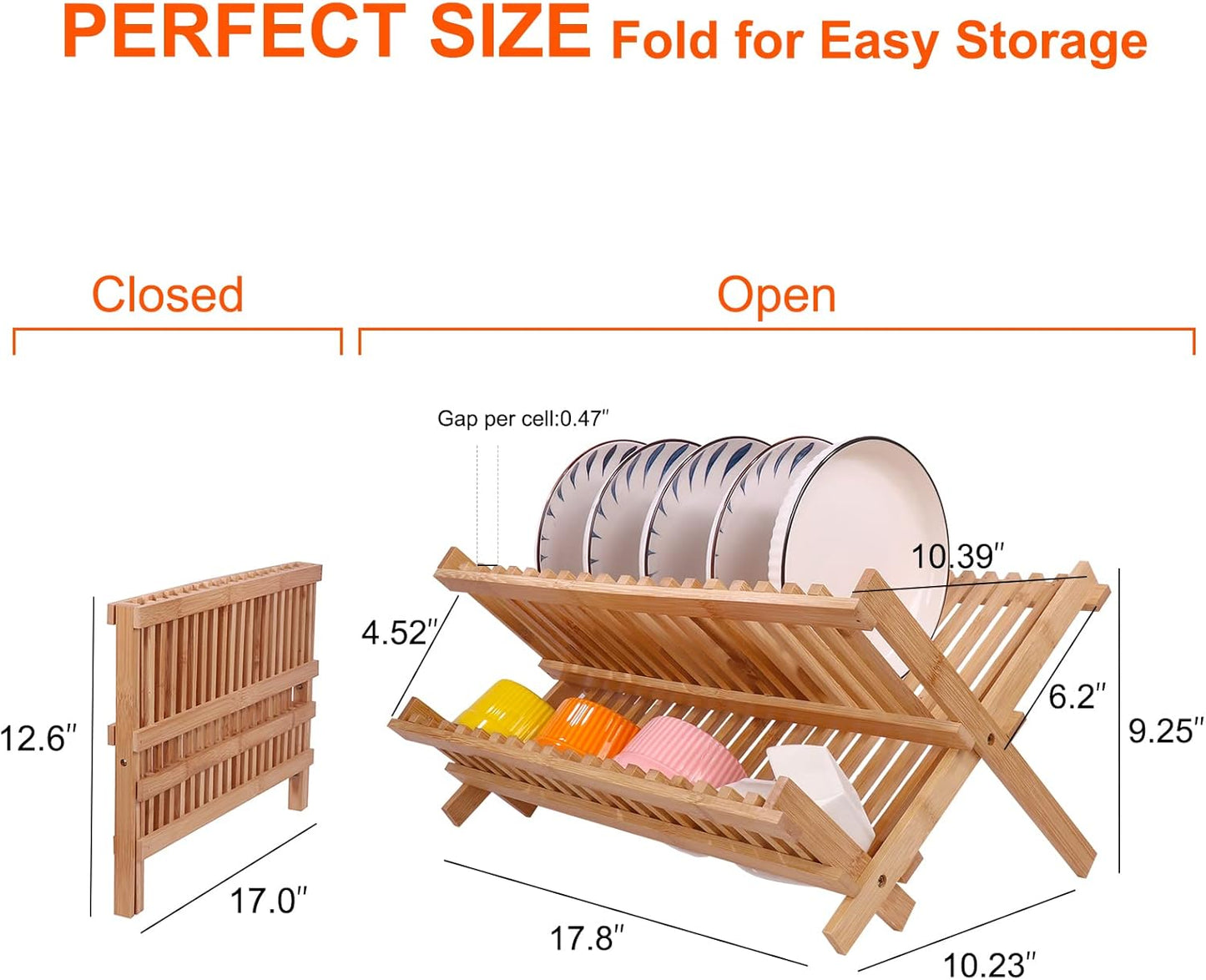 Collapsible Bamboo Dish Drying Rack - 2 Tier Space Saving Kitchen Counter Organizer