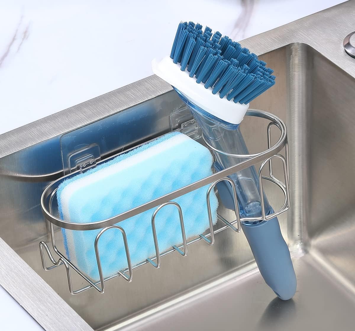 Sink Caddy Sponge Holder for Kitchen Sink 2 Suspension Options(Suction Cups and Adhesive Hook)