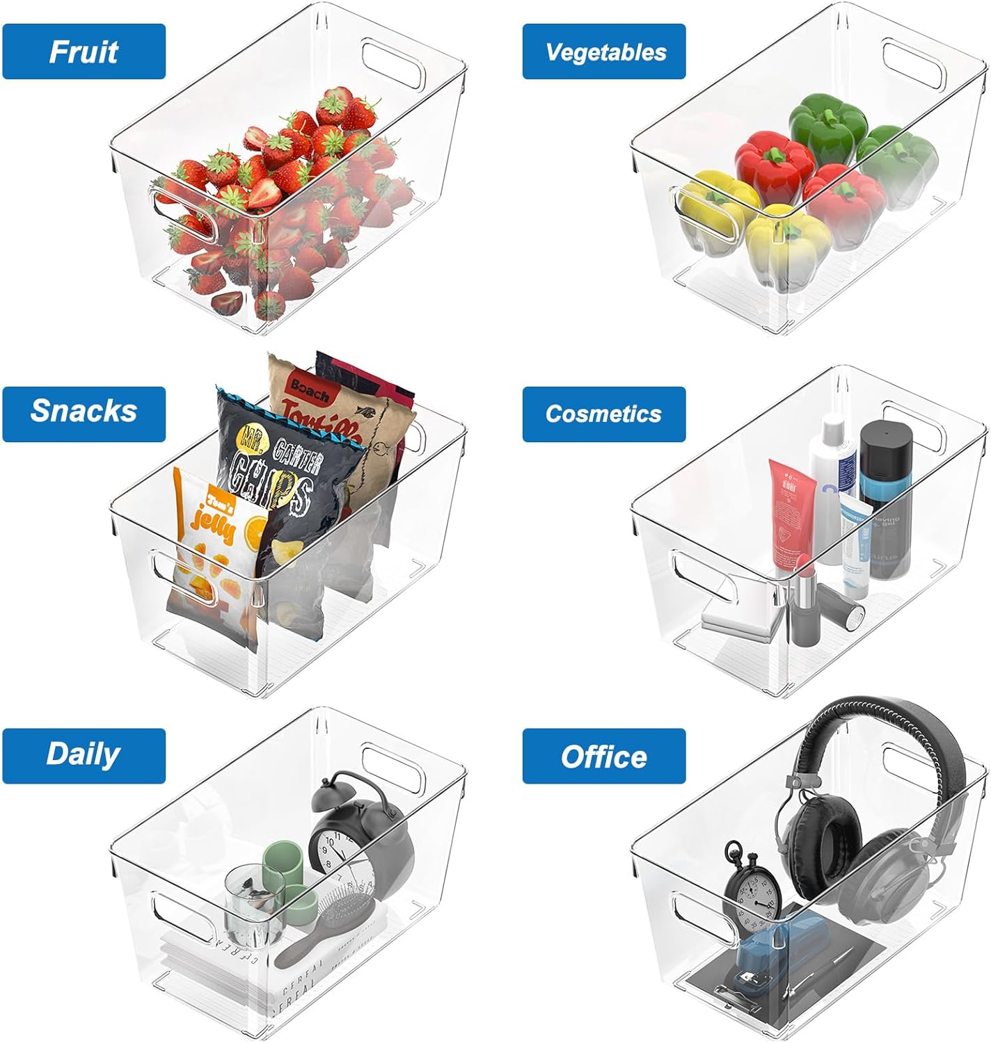 4 Pack Plastic Storage Bins with Lids, Clear Stackable Organizer with Handle