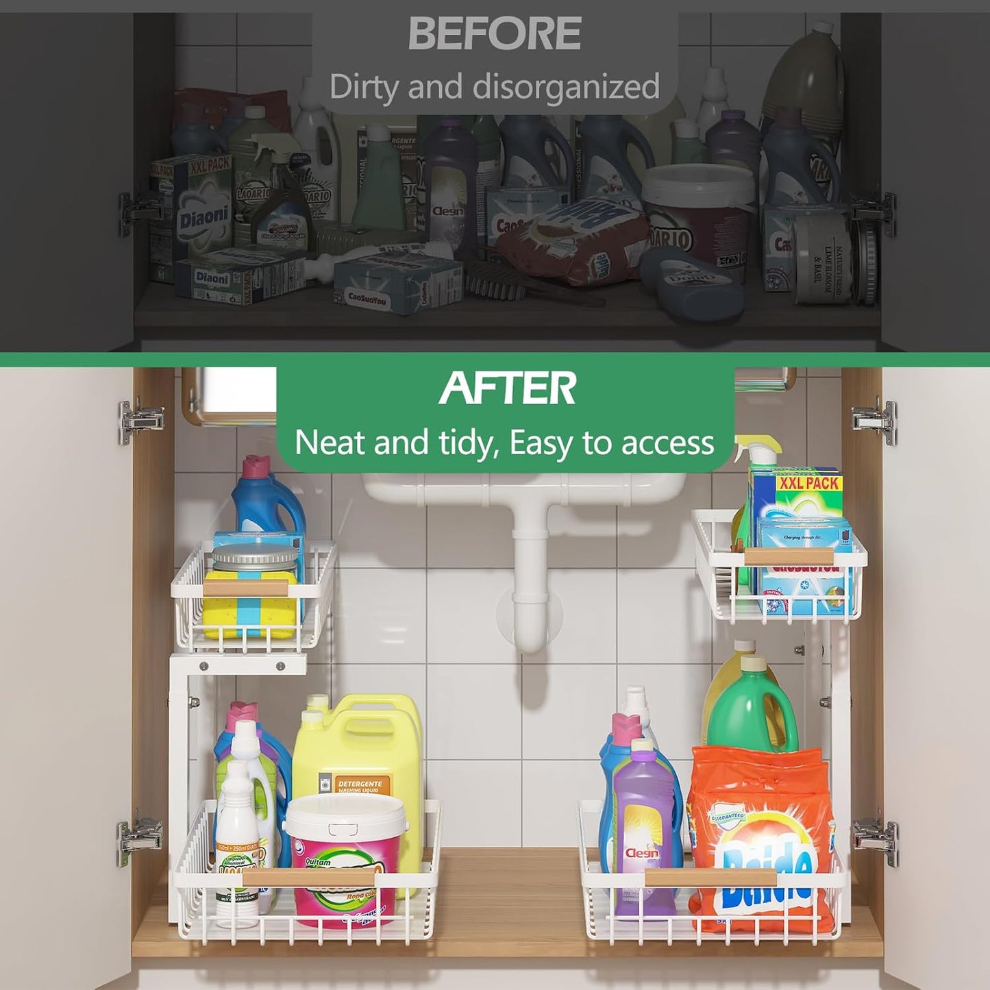 Under Sink Organizer 2 Packs, Pull Out Kitchen Sink Organizer