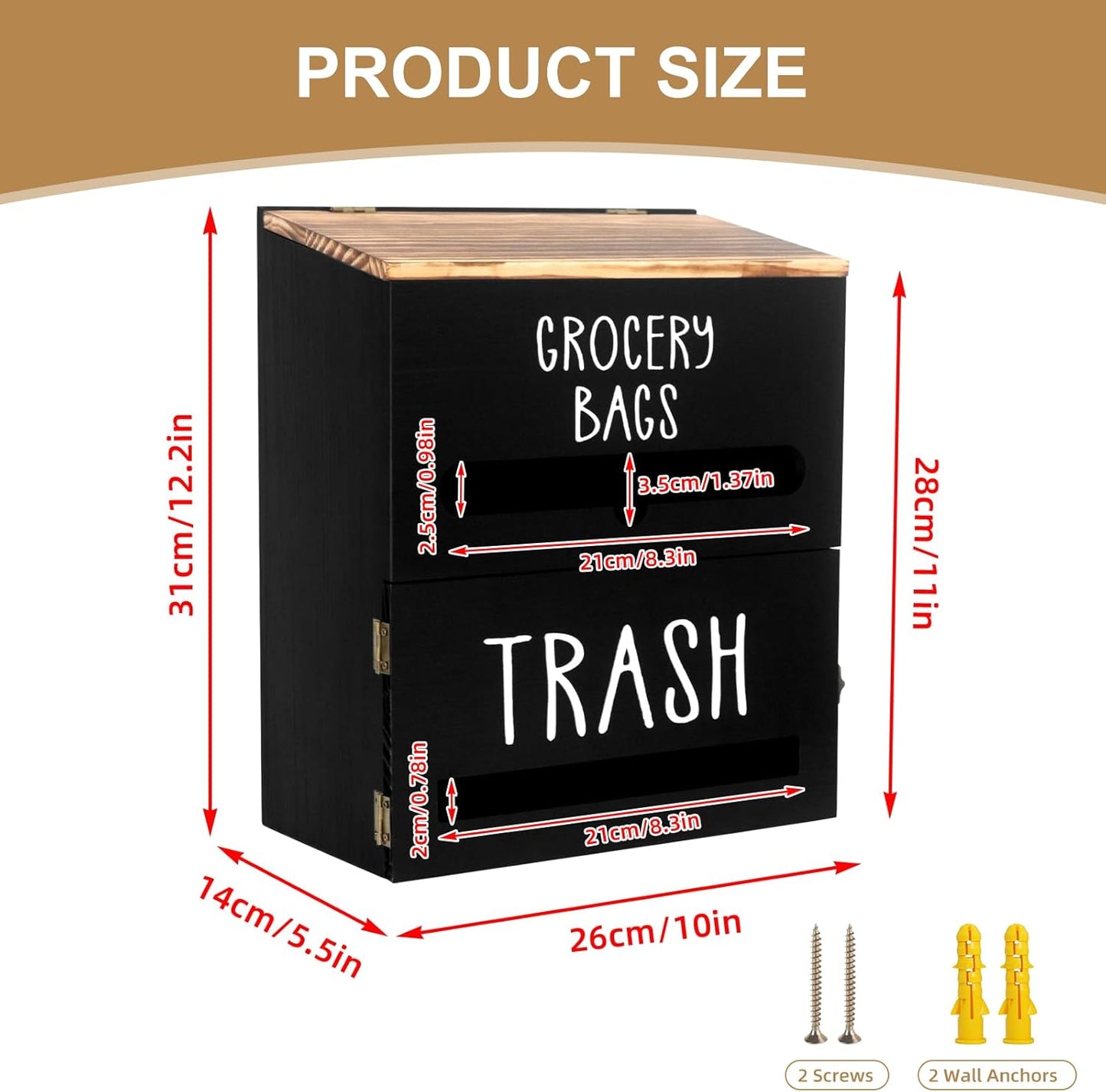 2 in 1 Trash Bag Dispenser, Double Wall Mounted,Wood Trash Bag Holder, used in kitchen, garage