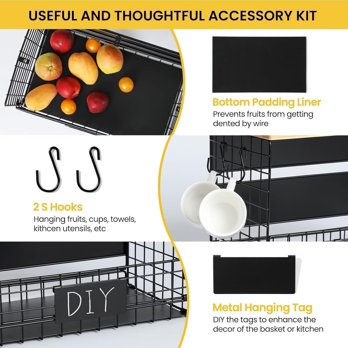 [WIDER SHELF] 1 SET Strong Magnetic Shelf Basket for Fridge with Tag & Bamboo Top