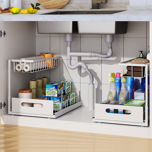 2 Pack Under Sink Organizer, 2 Tier Pull-Out Cabinet Storage Shelf