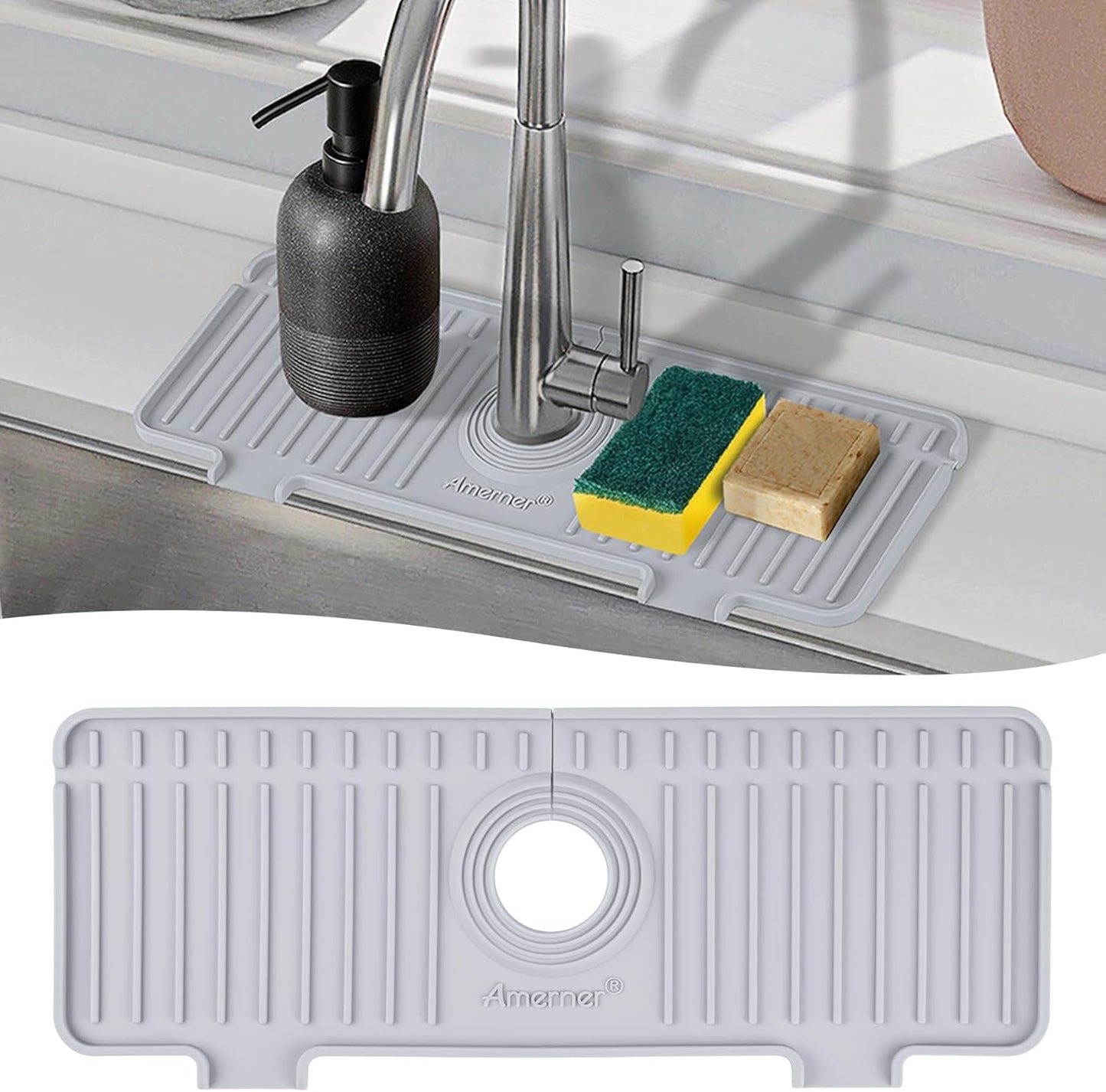 Kitchen Sink Splash Guard, Silicone Faucet Guard & Draining Mat
