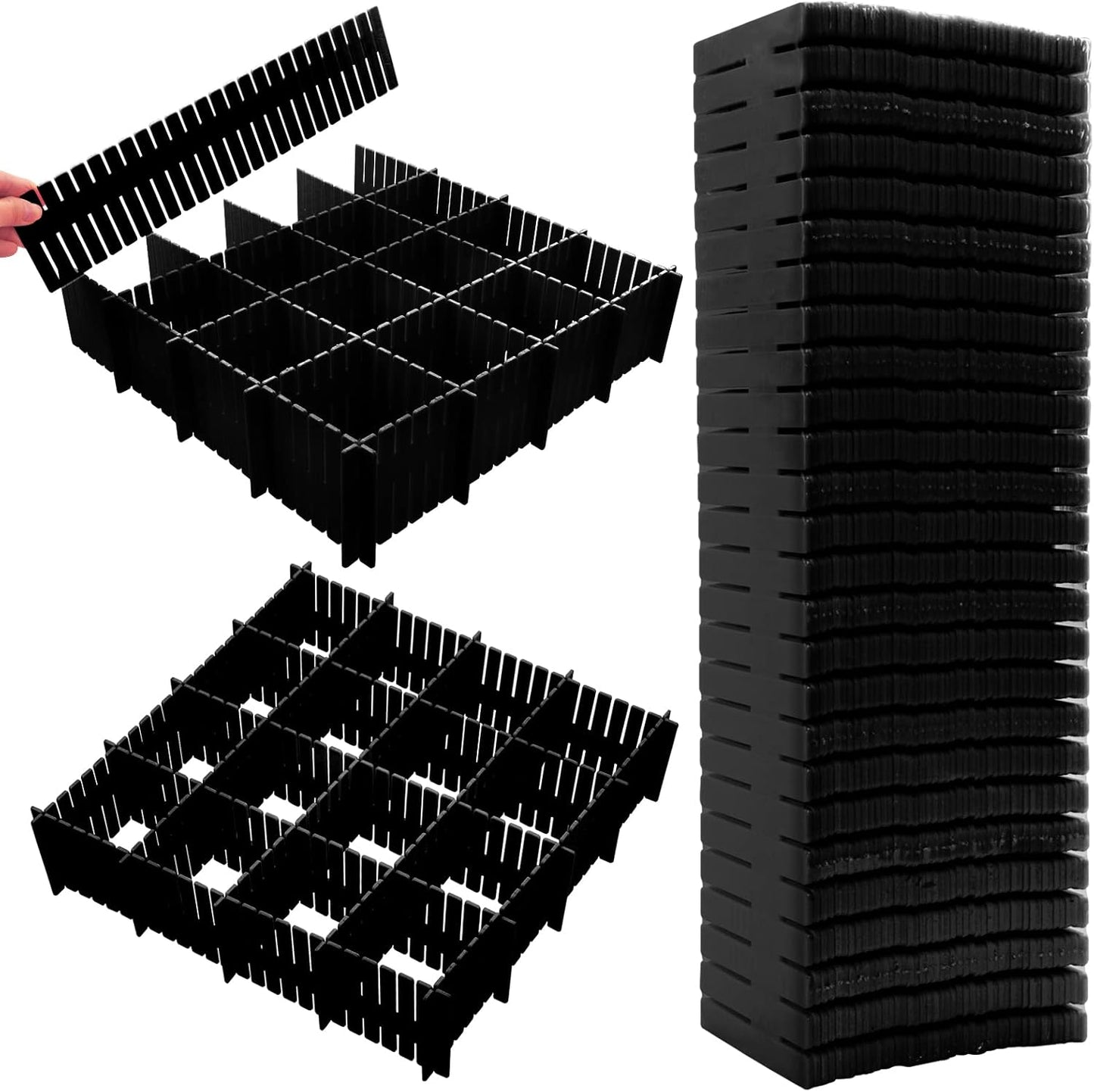 45 Pack Drawer Dividers, Plastic Adjustable Drawer Storage Organizer for Tidying Clutter Socks