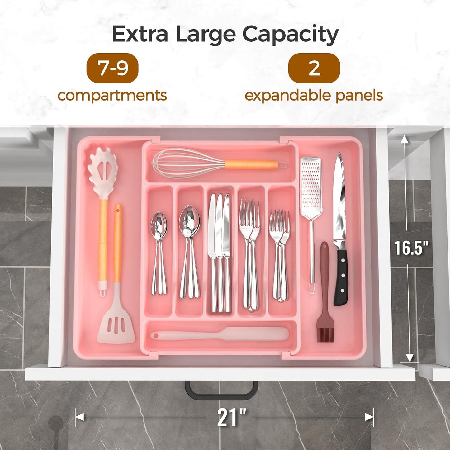 Extra Large Expandable Silverware Organizer, BPA-Free Food-Safe Cutlery Flatware Organizer