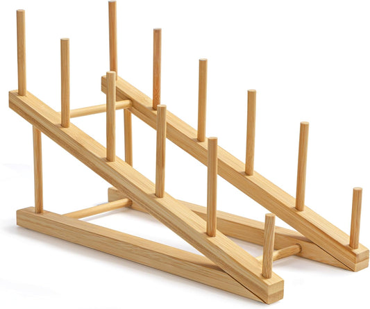 Bamboo Wooden Dish Drying Rack, 1 PCS Plate/Dish/Book/File/Bowl/Cup/Cutting Board/Pot Lid Organizer for Kitchen Counter, Office, Display Cabinet