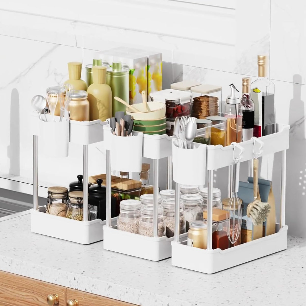 3 Pack Under Sink Organizer Bathroom and Storage Cabinet (Wh