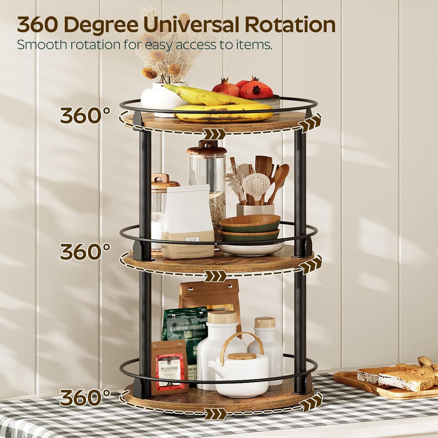 3-Tier Lazy Susan Organizer, Rotating Spice Rack, Spinning Organizer