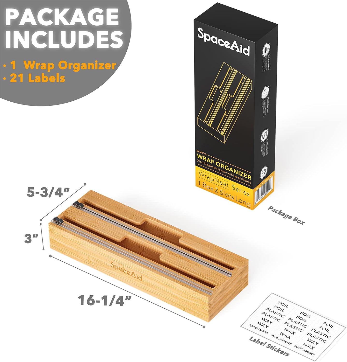 2 in 1 Long Wrap Dispenser (Need 3" Deep Drawer) with Cutter, Plastic Wrap