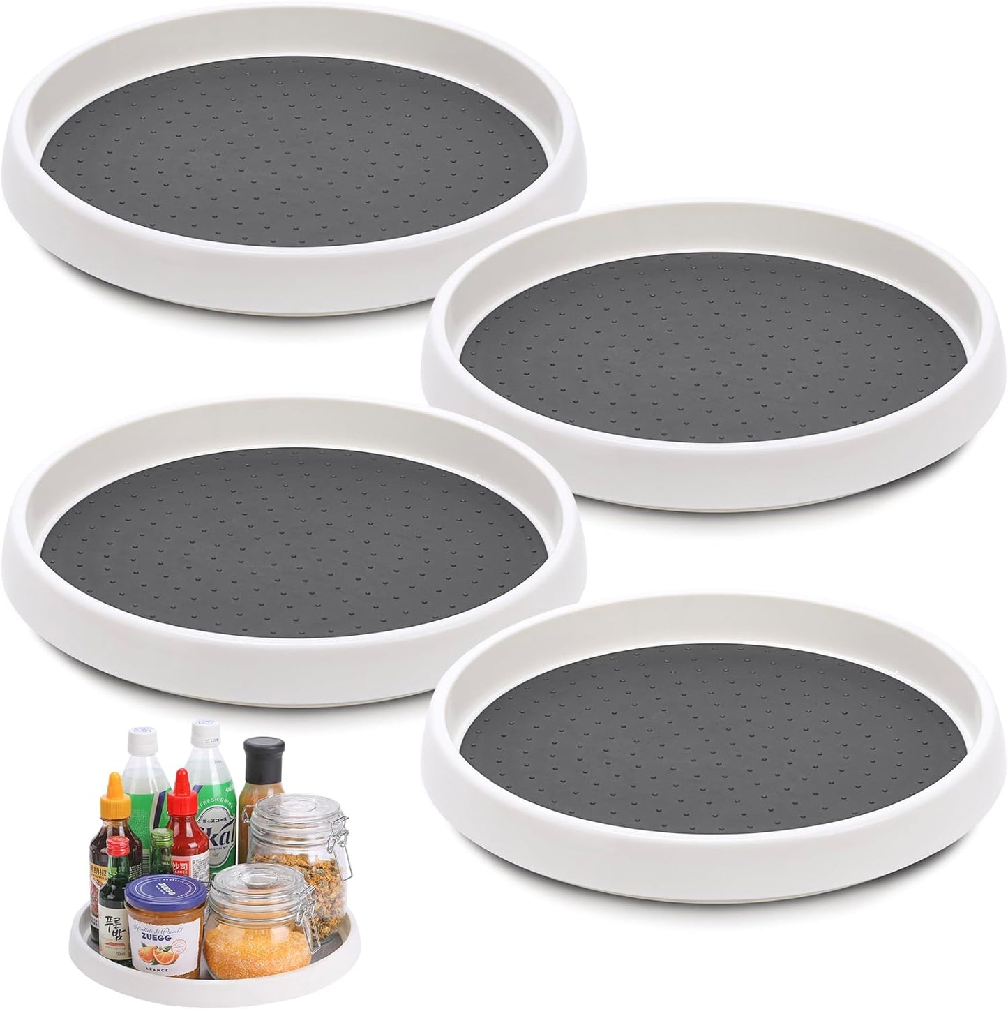 Lazy Susan Turntable, Set of 4, 10 Inch Non-Skid Lazy Susan Organizer for Cabinet