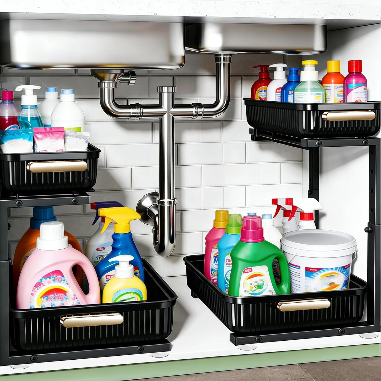 Under Sink Organizer - 2 Packs Multi-Purpose Pull-Out Storage Organizers