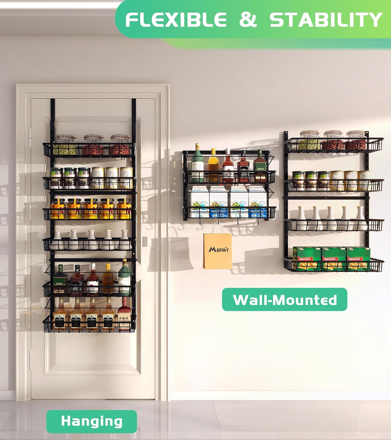 Over The Door Pantry Organizer, Pantry Storage and Organization, 6-Tier Adjustable Hanging Baskets