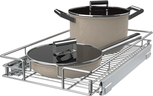 Pull Out Cabinet Organizer,Slide Out Kitchen Cabinet Storage Shelf and Drawer Organizer NEED 18" W and 22" D Cabinet, Chrome Finish (17 * 21 in)